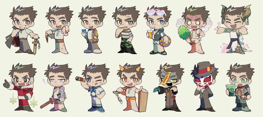1boy, belt, blue_eyes, brown_eyes, bruise, bruised_eye, camouflage, camouflage_pants