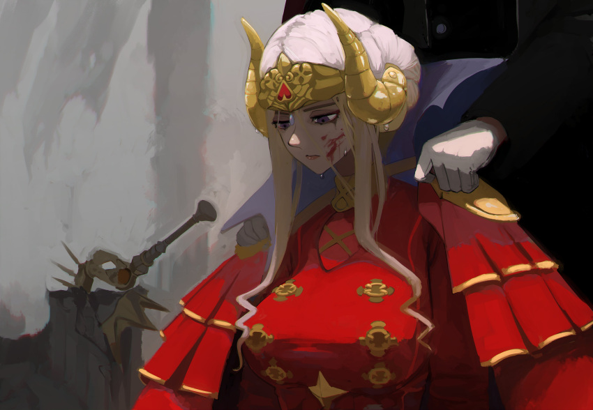 1boy, 1girl, absurdres, armor, axe, aymr_(fire_emblem), breasts, cape