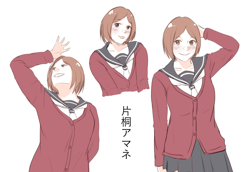 1girl, absurdres, bangs, black_sailor_collar, black_skirt, brown_hair, cardigan, closed_mouth