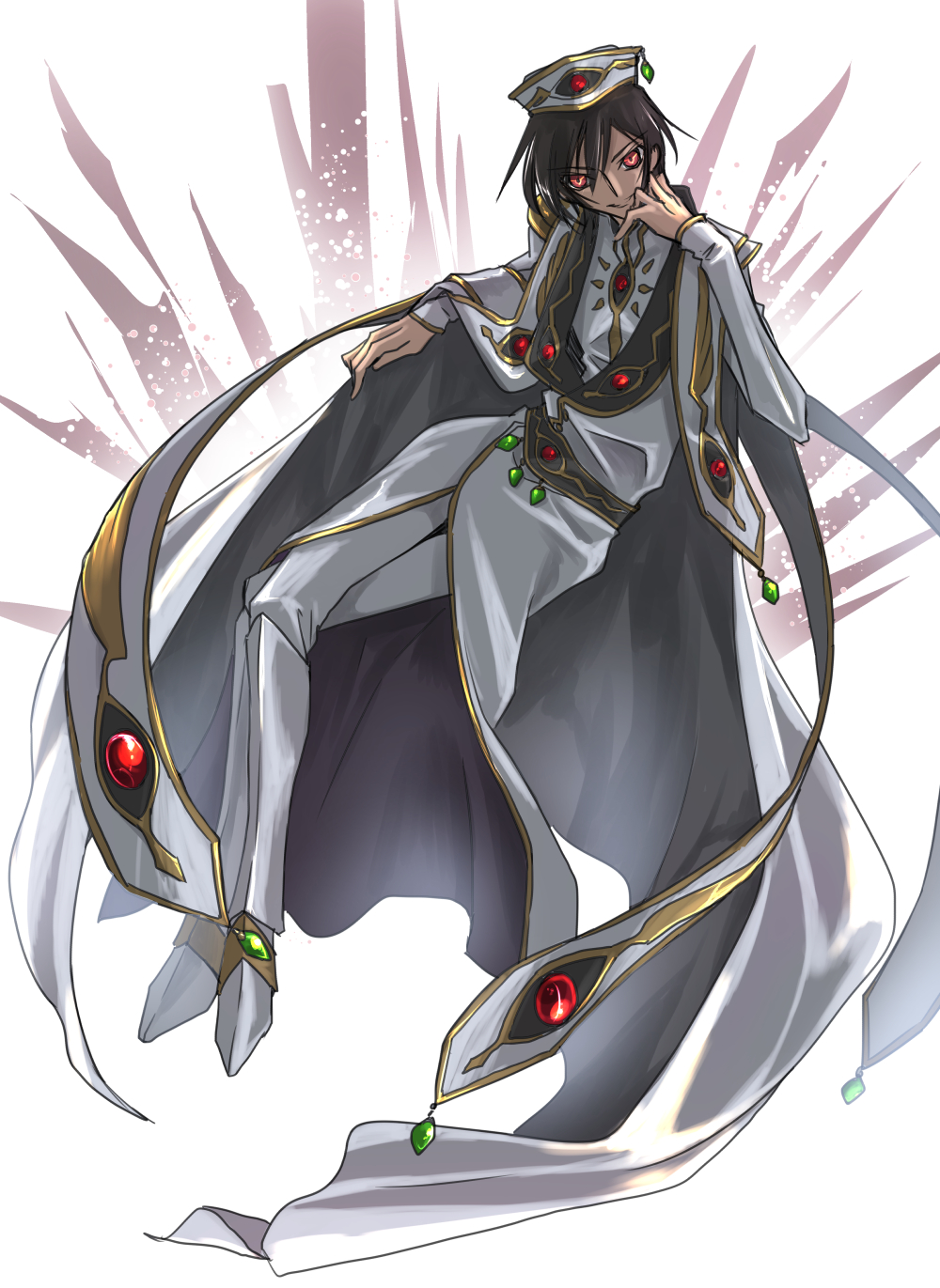 1boy, black_hair, coat, code_geass, geass, gem, green_gemstone, highres