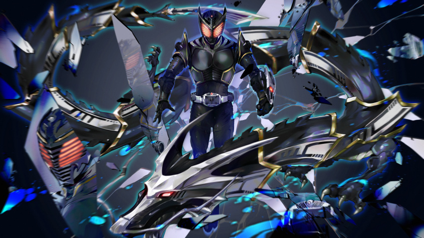 1boy, absurdres, advent_deck, armor, badluck, belt, black_bodysuit, bodysuit