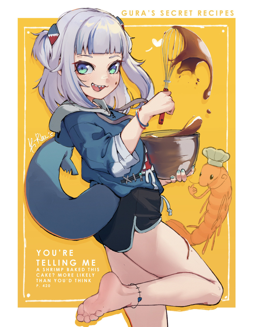 1girl, absurdres, anklet, bangs, barefoot, blue_eyes, blue_hair, blue_hoodie