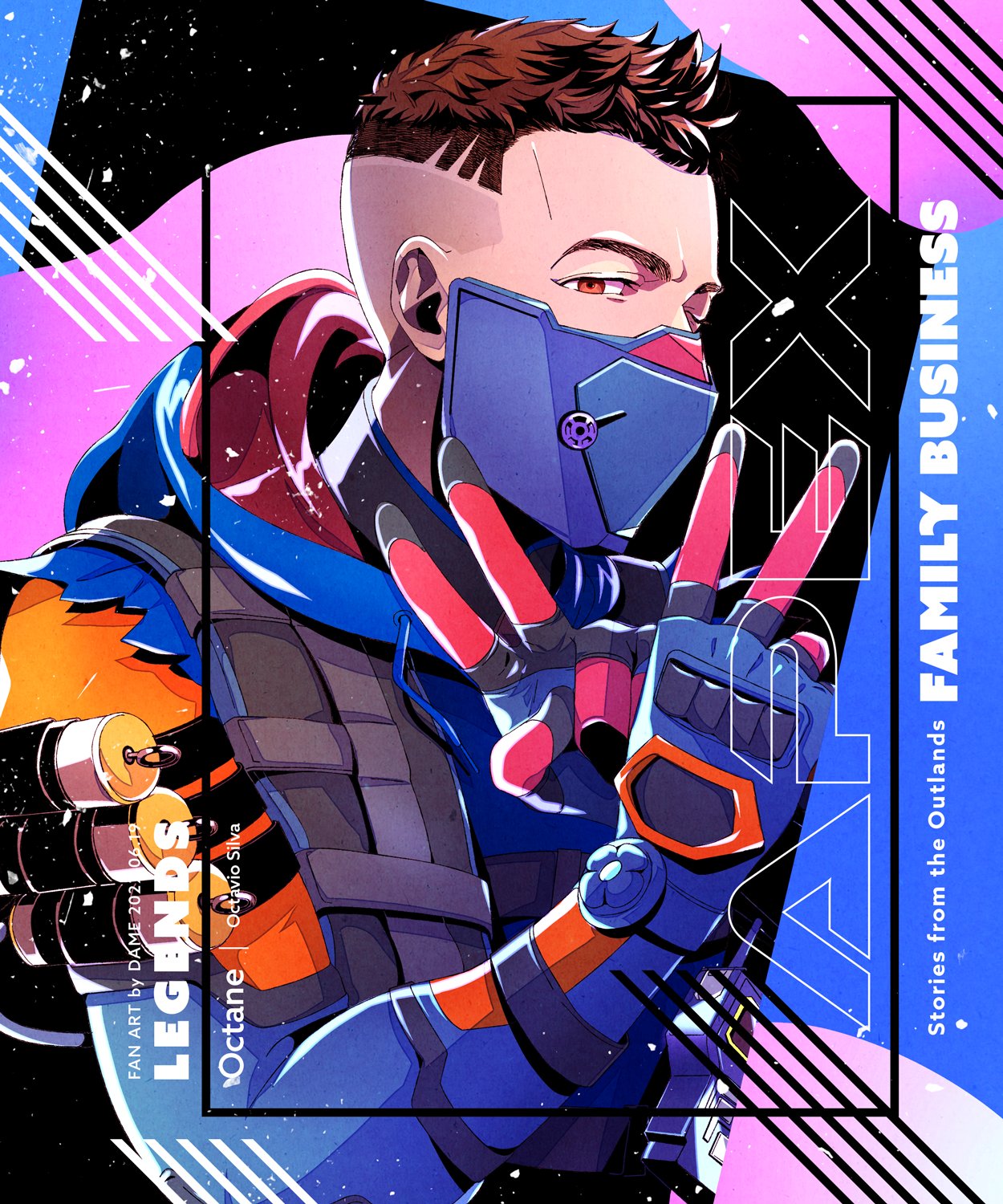 1boy, apex_legends, artist_name, blue_gloves, blue_hoodie, brown_eyes, brown_hair, cable