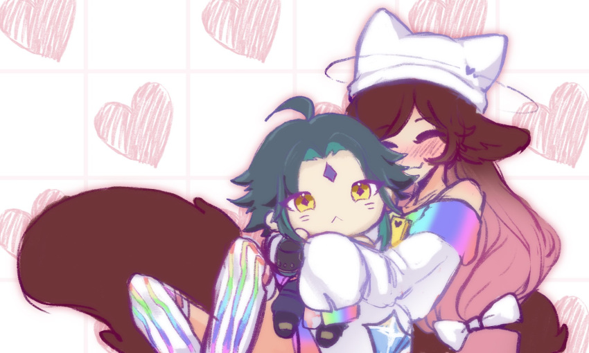 :<, ^_^, ^w^, ahoge, beanie, blush, boots, brown_hair