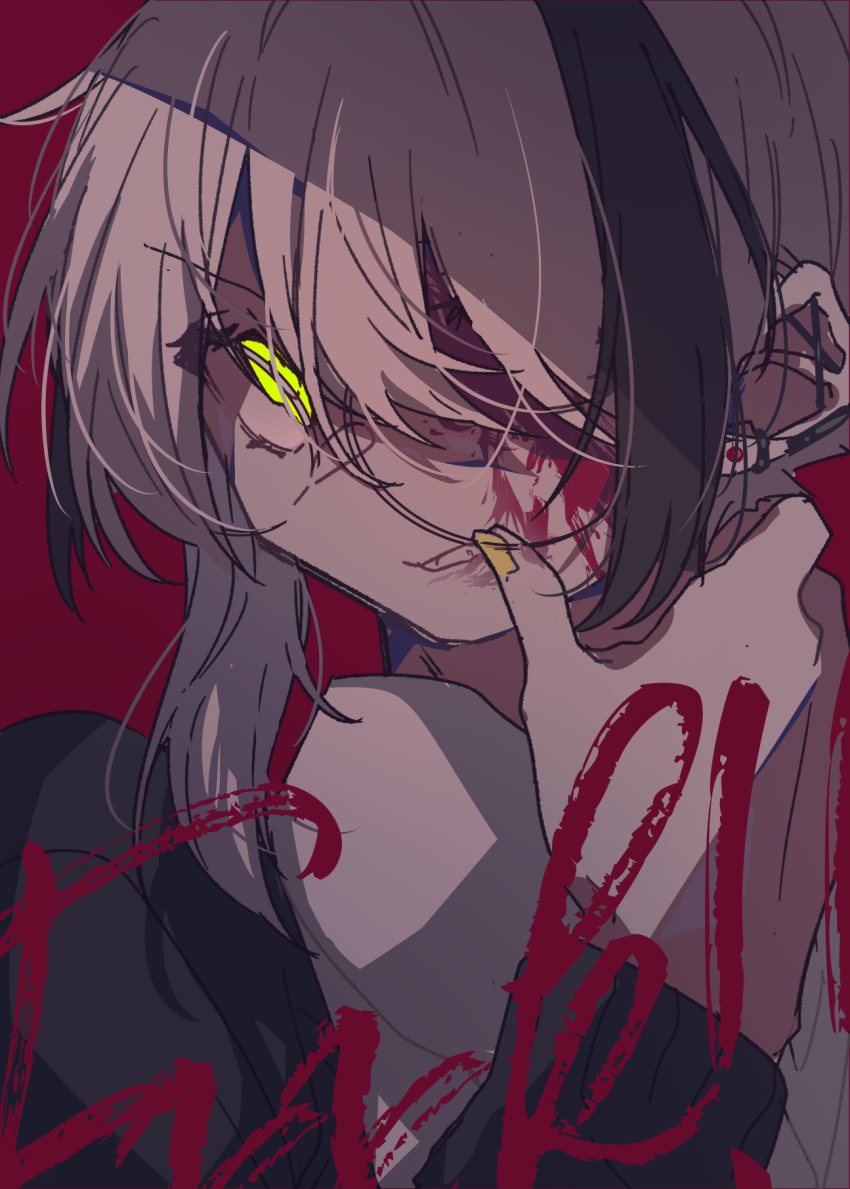 1boy, black_hair, blood, blood_on_face, chariki, chariki_(vtuber), glasses, highres