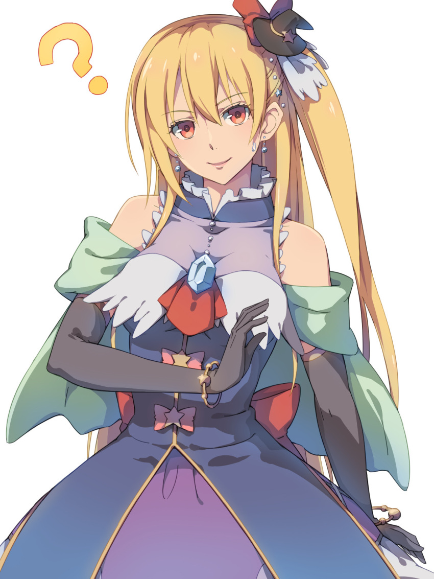 1girl, ?, alisa_reinford, bare_shoulders, blonde_hair, bow, bracelet, capelet