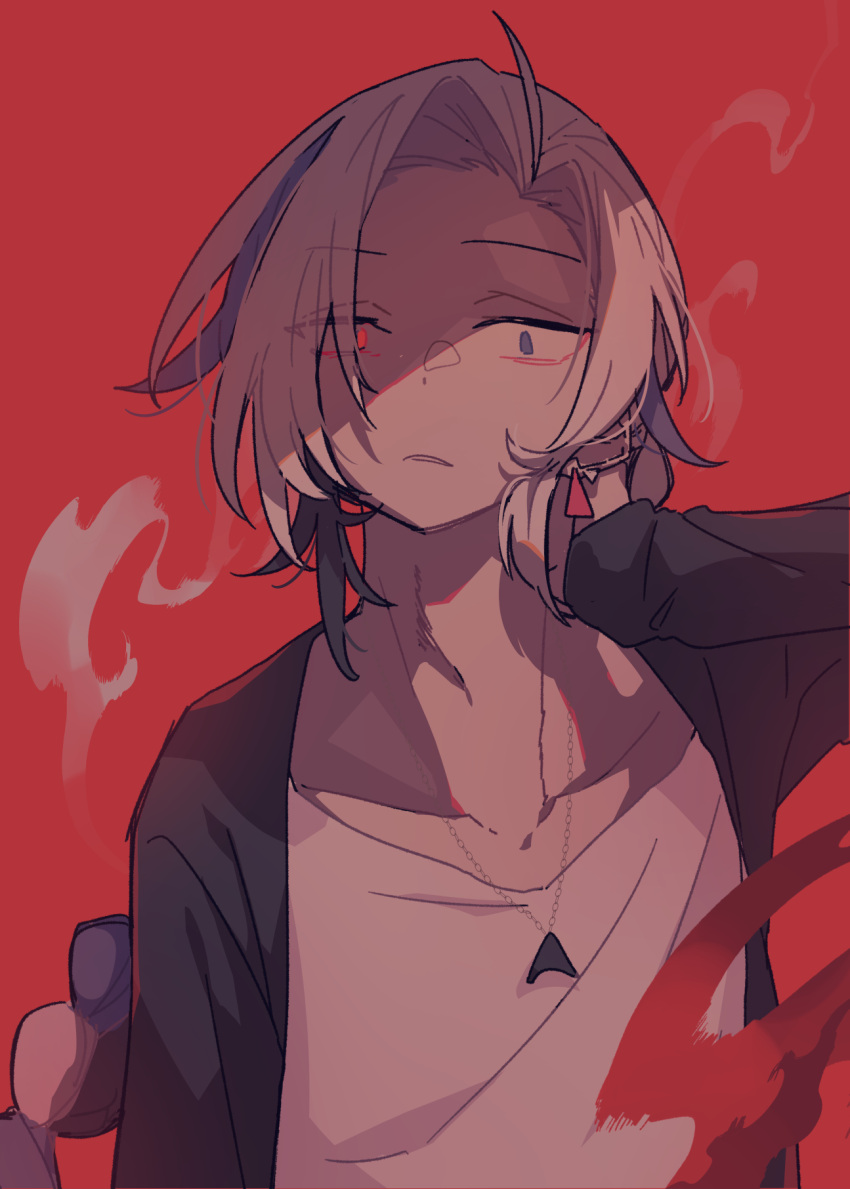 1boy, black_hair, chariki, facing_viewer, grey_eyes, heterochromia, highres, jewelry