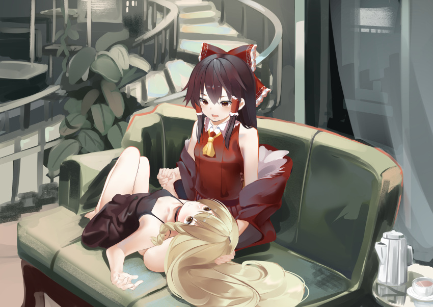 2girls, absurdres, adapted_costume, alternate_costume, ascot, bangs, bare_shoulders, black_choker
