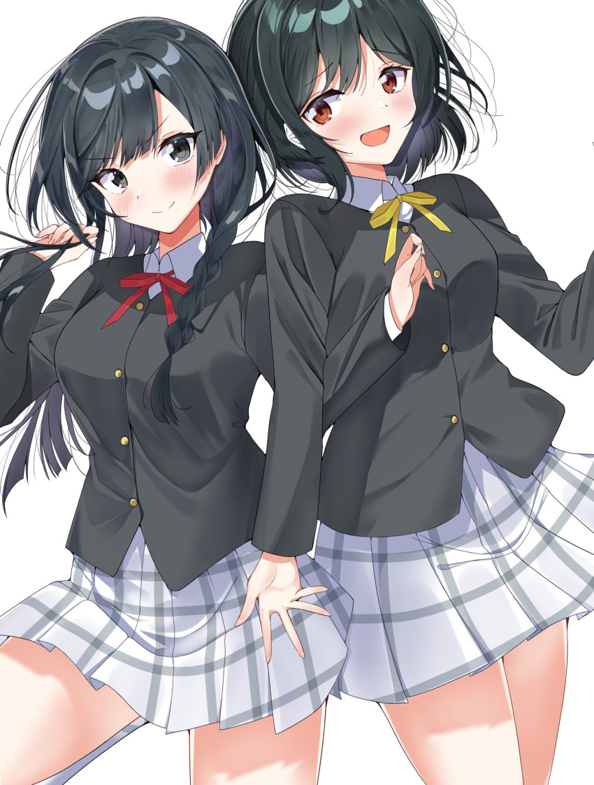 bangs, black_eyes, black_hair, braid, collared_shirt, dark_green_hair, glasses, grey_eyes