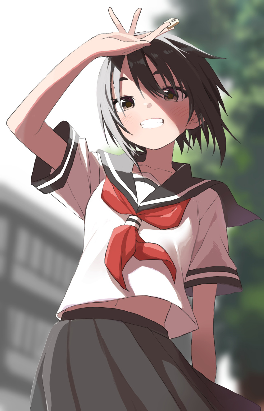 absurdres, black_eyes, black_hair, black_skirt, commentary_request, highres, kagawa_rin, neckerchief
