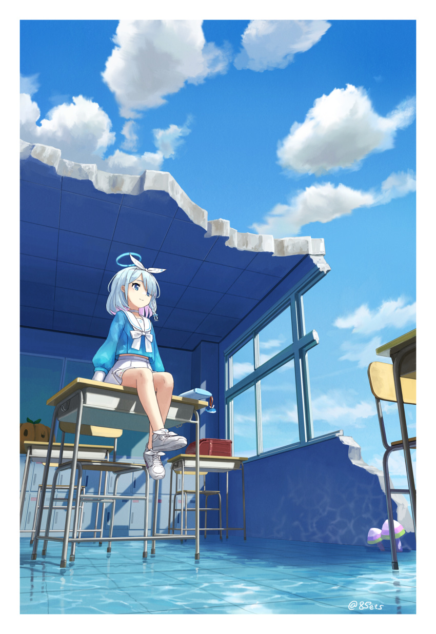 1girl, 8sets, arona_(blue_archive), bangs, blue_archive, blue_eyes, blue_hair, blue_serafuku