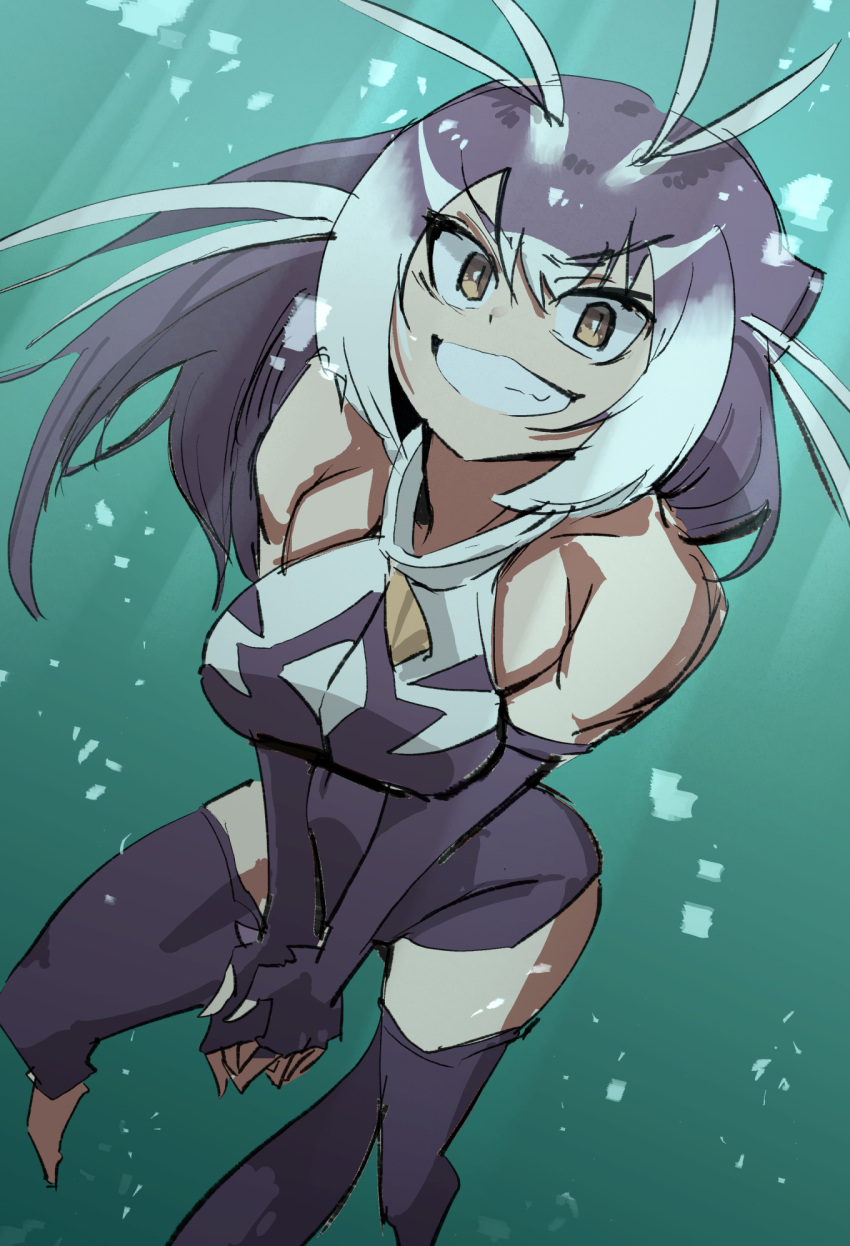 1girl, air_bubble, animal_ears, antenna_hair, bangs, bare_shoulders, breasts, brown_hair