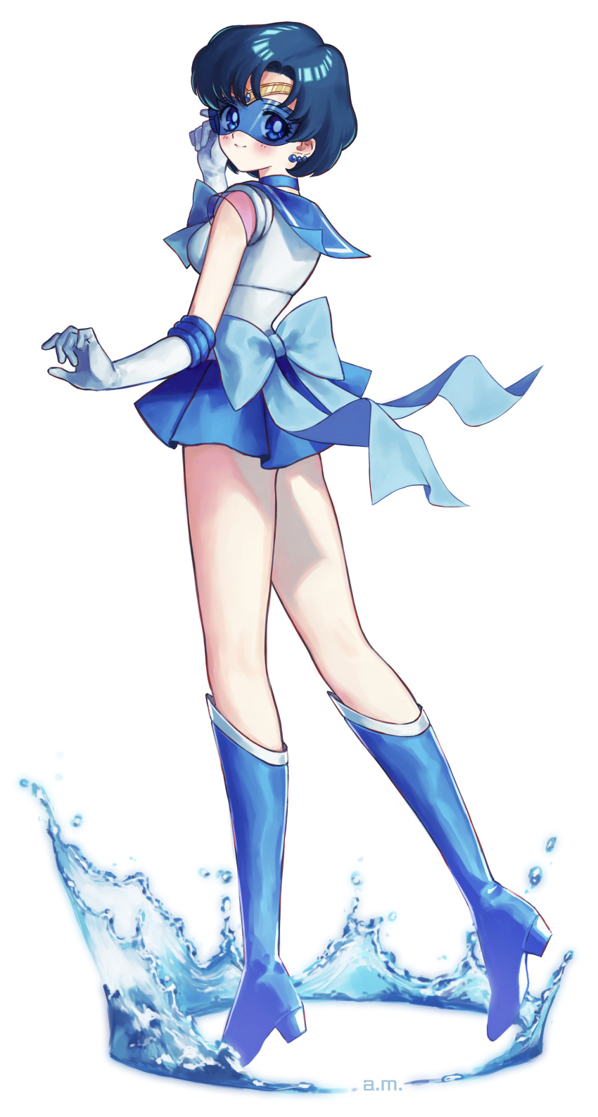 1girl, absurdres, back_bow, bishoujo_senshi_sailor_moon, blue_bow, blue_choker, blue_footwear, blue_gemstone