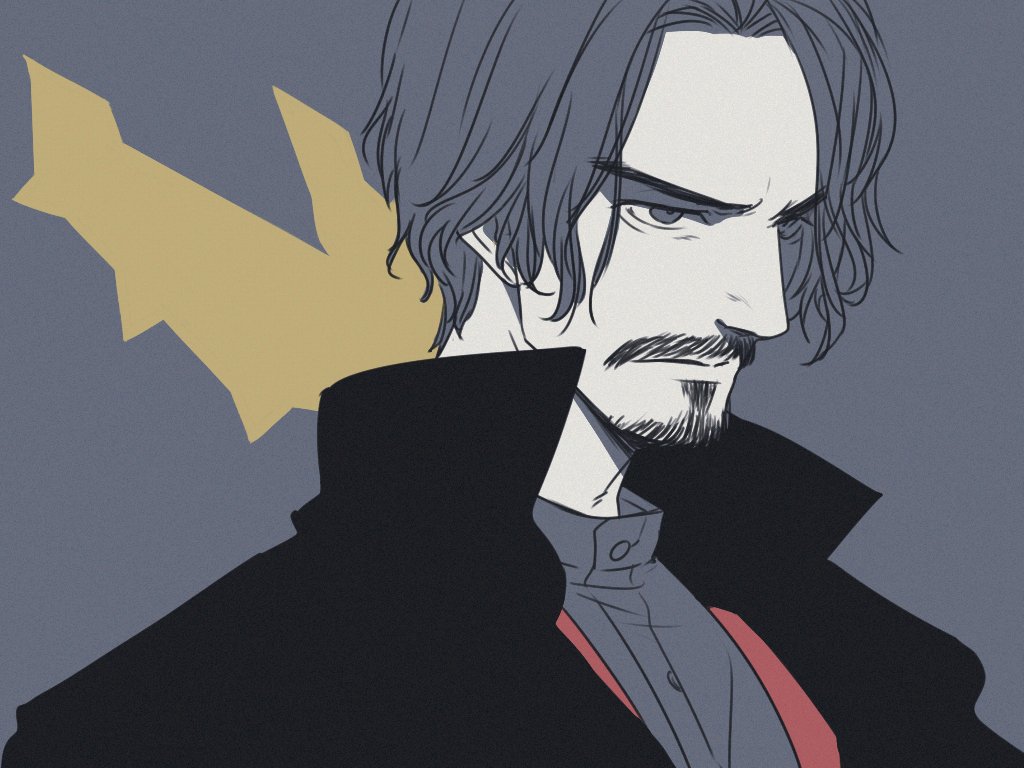 1boy, armor, bangs, bat, belt, black_coat, black_hair, blank_eyes