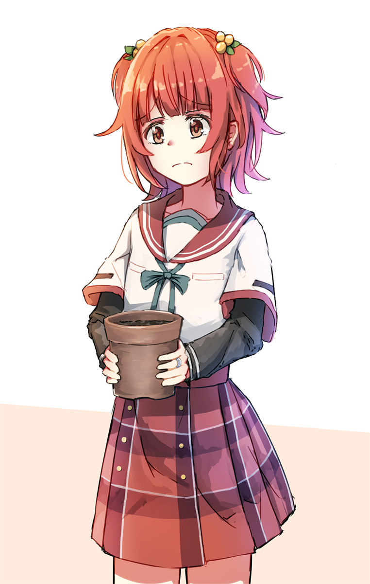 1girl, akino_kaede, aqua_ribbon, bangs, black_sleeves, blunt_bangs, breast_pocket, brown_eyes