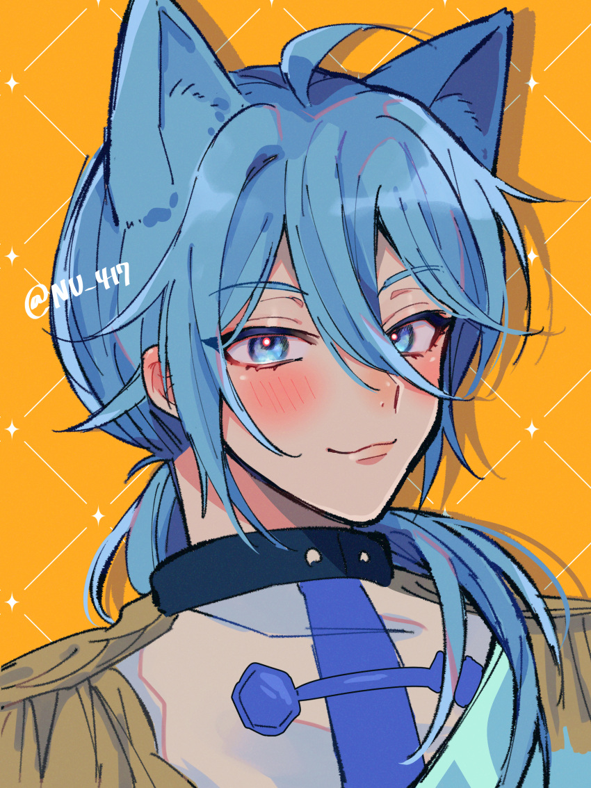 1boy, 417_(i7-4i), absurdres, ahoge, animal_ears, bishounen, blue_eyes, blush