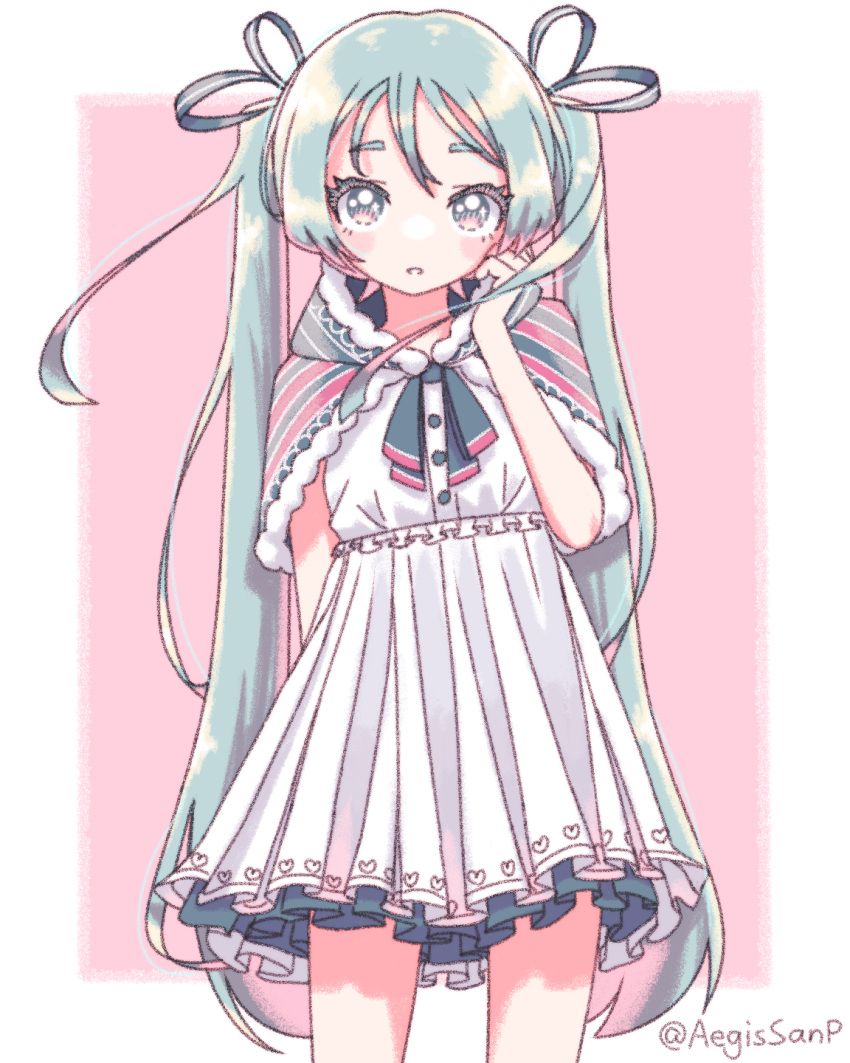 1girl, aegissanp, arms_behind_back, artist_name, bangs, blue_eyes, blue_hair, blush_stickers