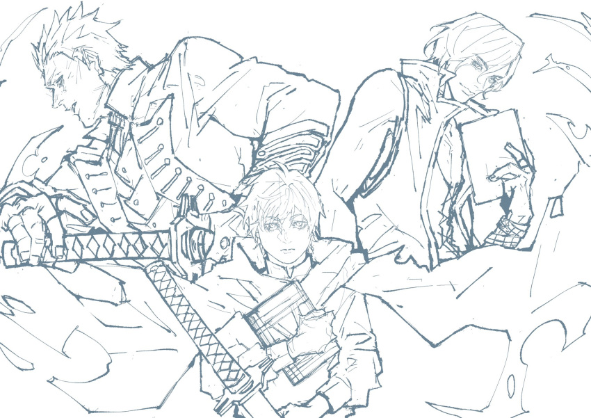 2boys, ahoge, bare_shoulders, book, bracelet, cloak, closed_mouth, coat