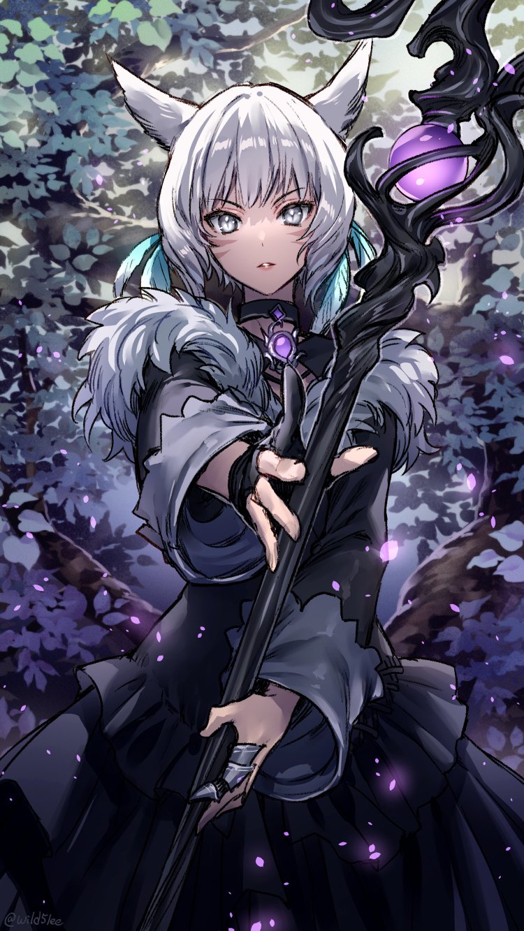 1girl, animal_ears, bangs, black_choker, black_dress, black_gloves, brooch, cat_ears