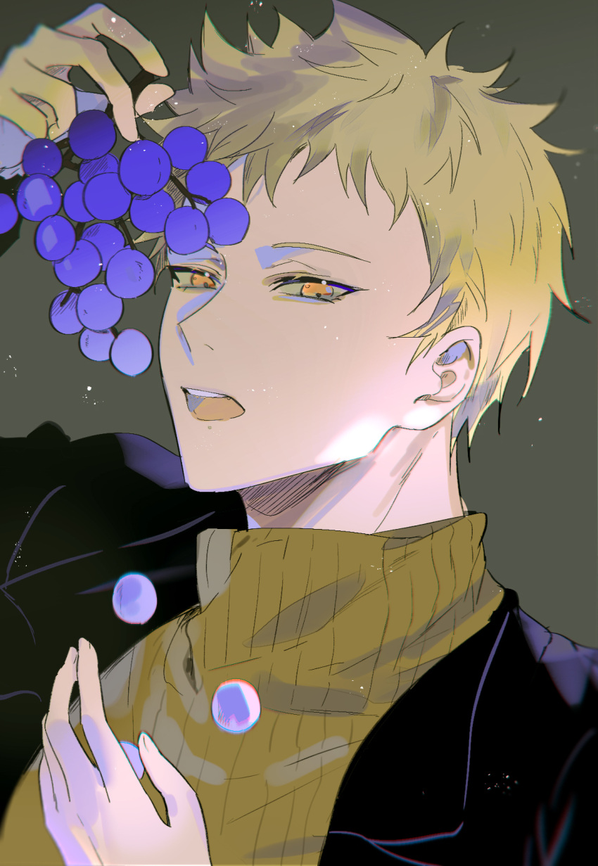 1boy, ^_^, atou_haruki, bangs, black_jacket, blonde_hair, closed_eyes, dropping