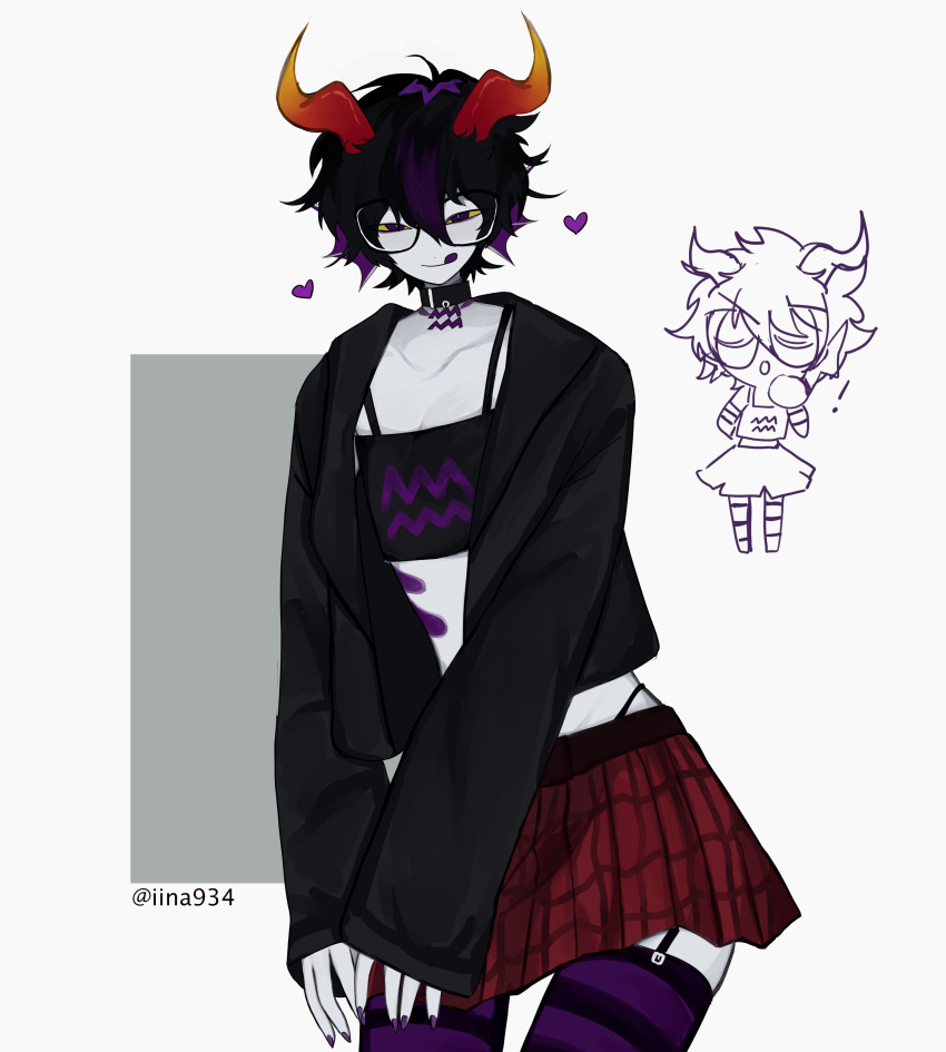 1boy, absurdres, alien, black_coat, black_hair, chibi, chibi_inset, coat