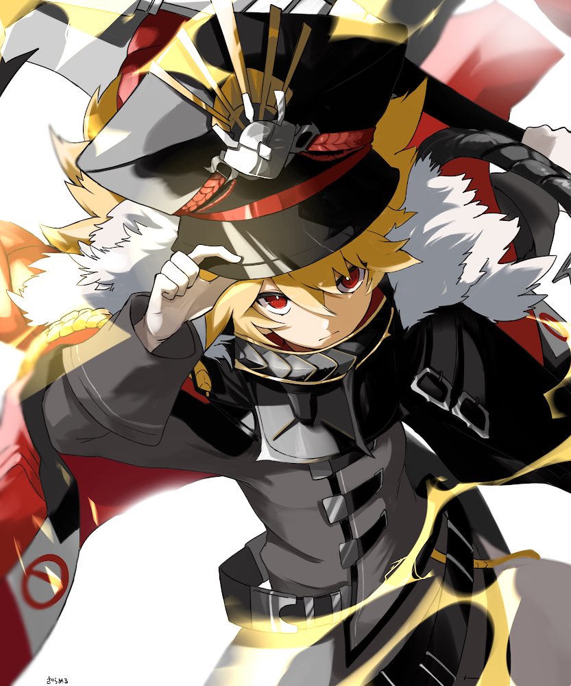1girl, alchemy_stars, bangs, belt, black_coat, black_headwear, buttons, cape