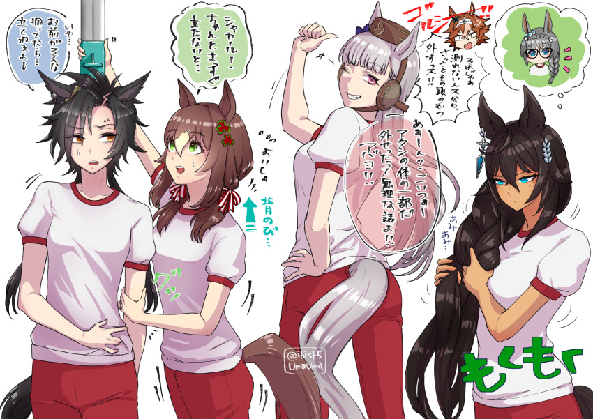 6+girls, air_shakur_(umamusume), animal_ears, bamboo_memory_(umamusume), bangs, black_hair, breasts, brown_hair