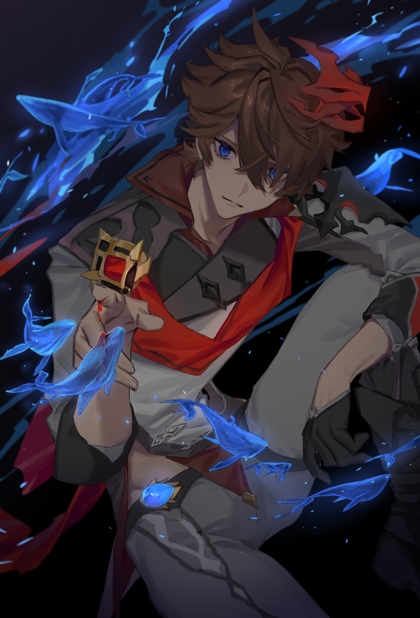 1boy, absurdres, bangs, black_background, black_footwear, black_gloves, bleeding, blood