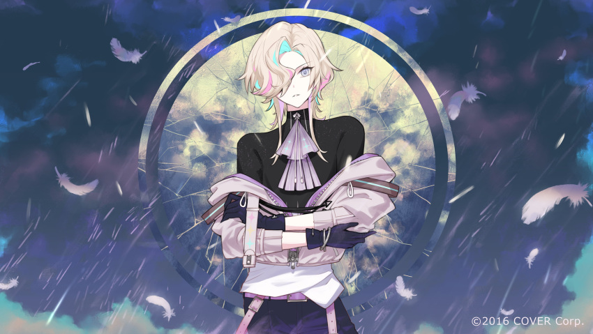 1boy, absurdres, aqua_hair, ascot, belt, black_gloves, black_pants, black_shirt