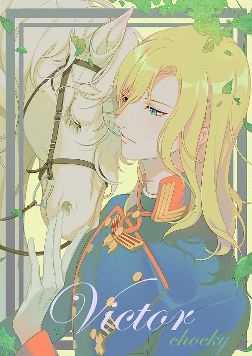 1boy, artist_name, blonde_hair, blue_eyes, blue_jacket, buttons, character_name, chocky_(964605886)