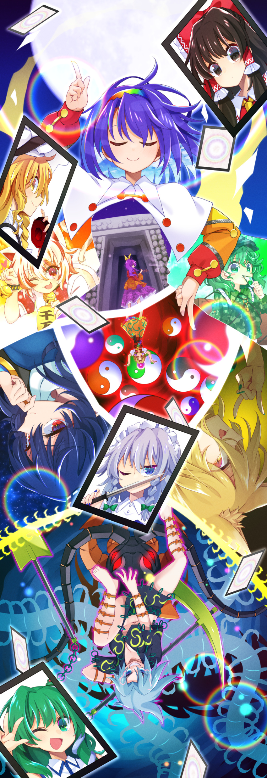 absurdres, calico, camouflage, camouflage_skirt, card, gohei, goutokuji_mike, hakurei_reimu