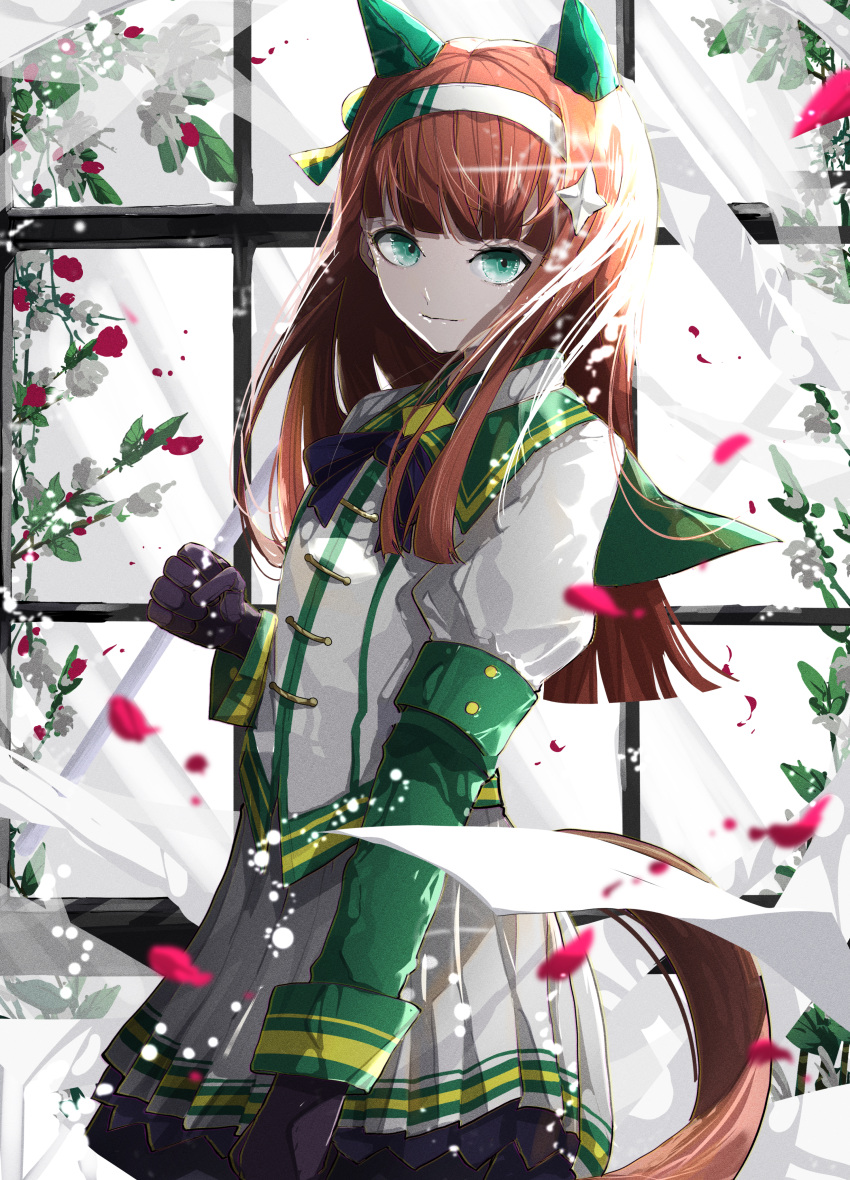 1girl, absurdres, animal_ears, bangs, blush, breasts, commentary_request, flower