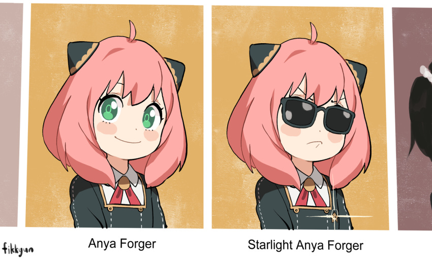 2girls, ahoge, anya_(spy_x_family), bangs, becky_blackbell, blush, blush_stickers, closed_mouth