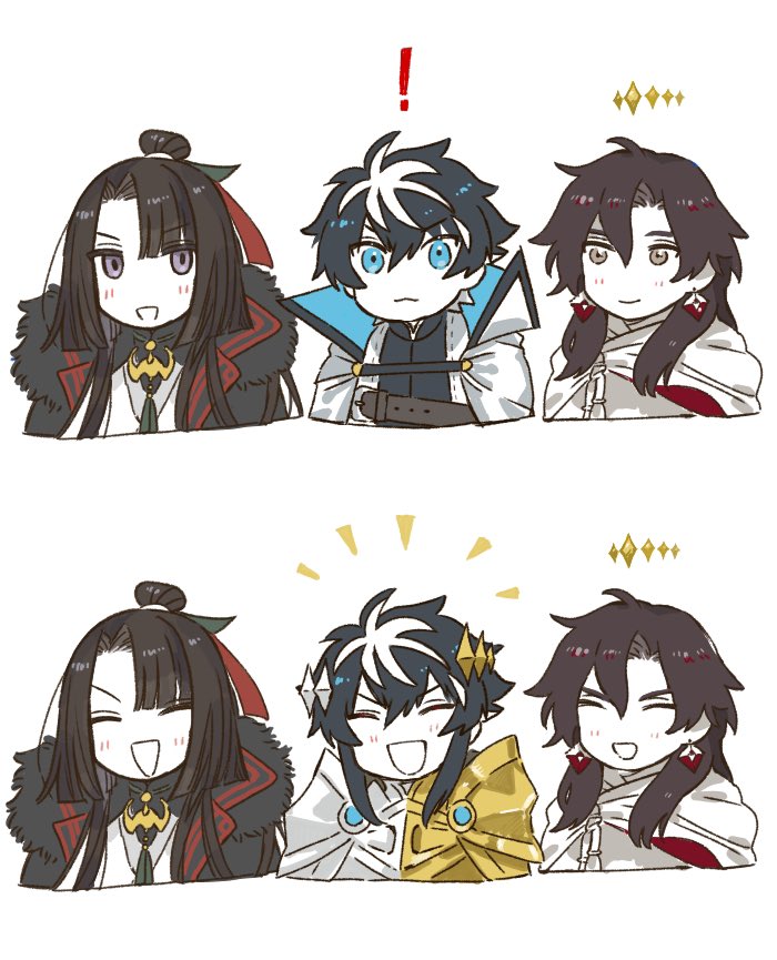 !, 3boys, :3, :d, ^_^, armor, belt, black_cape