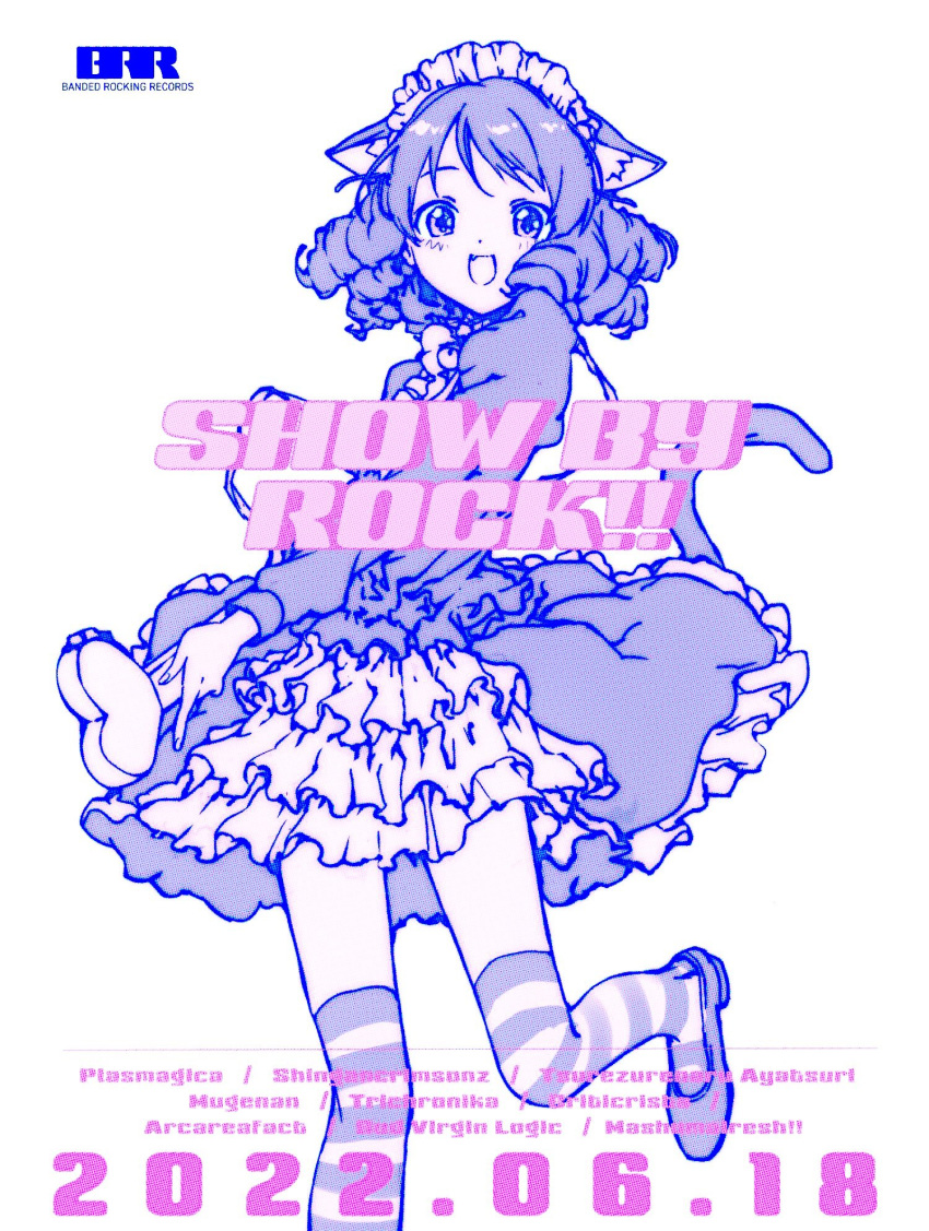 1girl, :3, :d, animal_ears, blue_theme, cat_ears, cat_tail, cyan_(show_by_rock!!)
