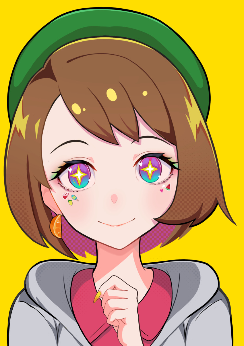 +_+, 1girl, absurdres, bangs, beret, brown_hair, closed_mouth, earrings