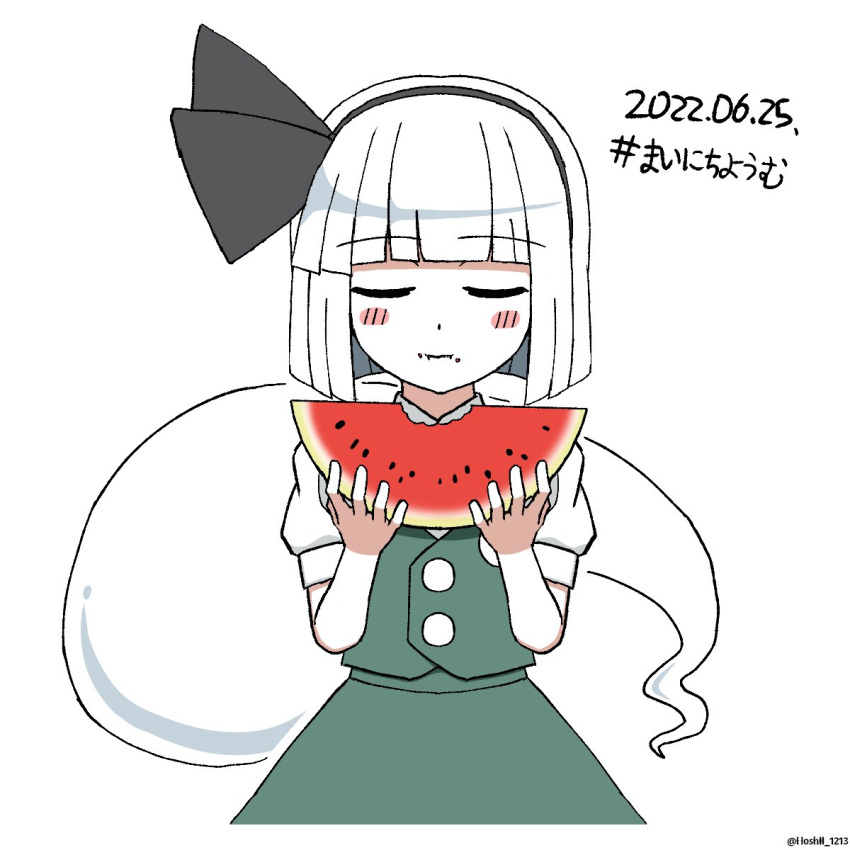 1girl, artist_name, bangs, blush, buttons, closed_eyes, closed_mouth, collared_shirt