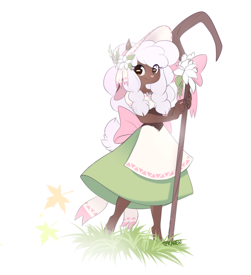 1girl, absurdres, animal_ears, animal_nose, apron, artist_name, back_bow, barefoot