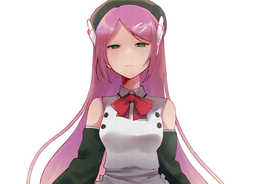 1girl, absurdres, apron, bangs, bare_shoulders, beret, bow, bowtie