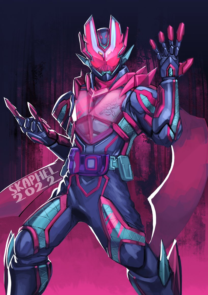 1boy, 2022, \m/, alternate_universe, artist_name, blue_armor, demon, demon_boy