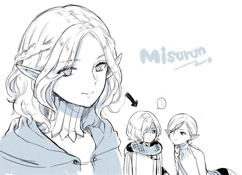 ..., 2boys, age_comparison, arrow_(symbol), bags_under_eyes, bare_shoulders, braid, braided_ponytail