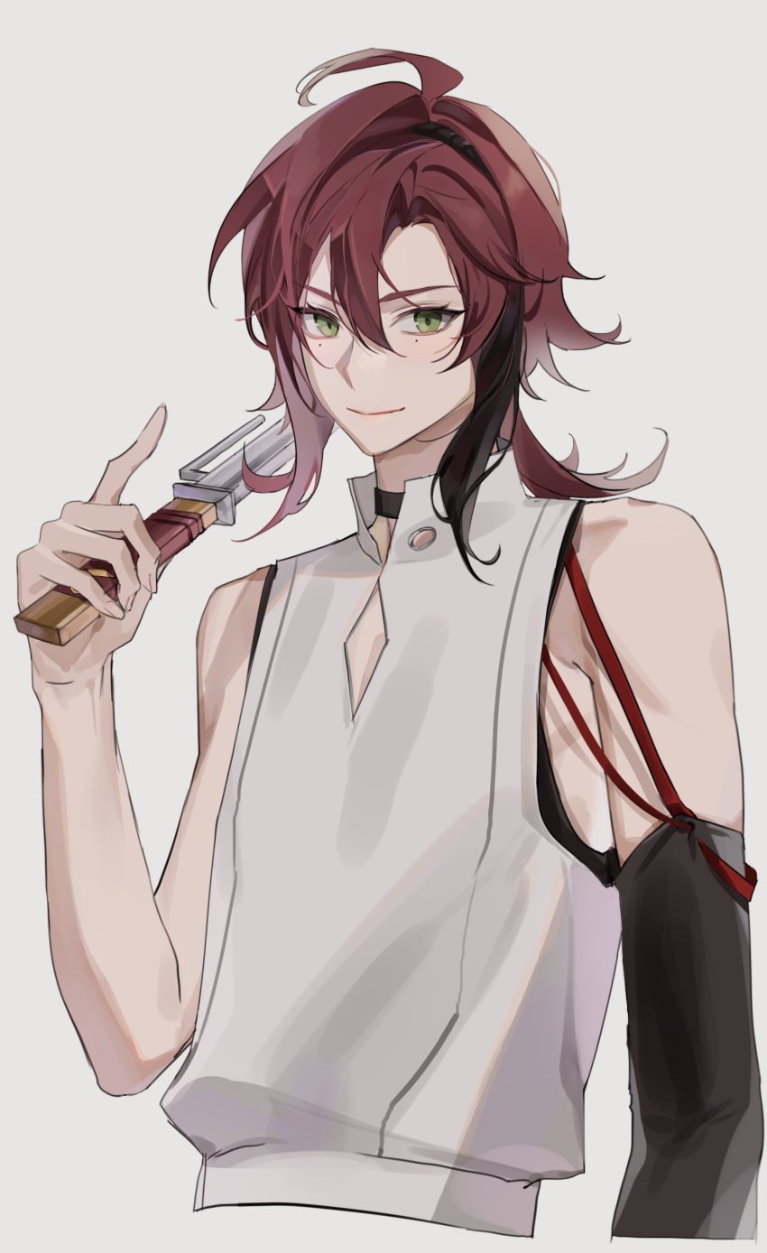 1boy, 41097772s, absurdres, ahoge, armor, bangs, black_choker, black_hair