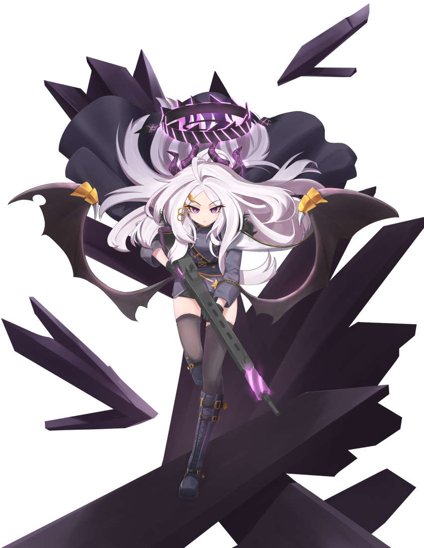 1girl, absurdres, ahoge, bangs, belt, bent_over, black_footwear, black_gloves