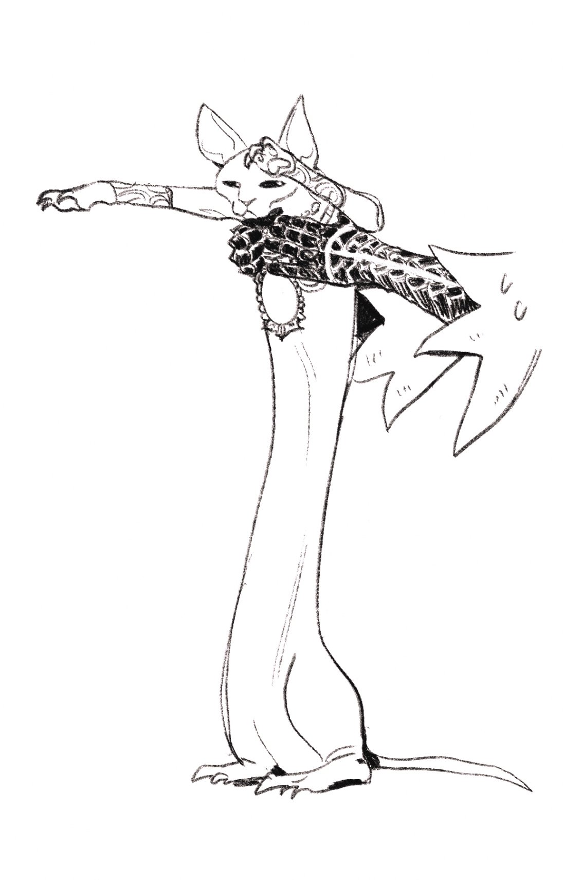 1other, :<, animal, animal_focus, animalization, arms_up, bracer, brooch