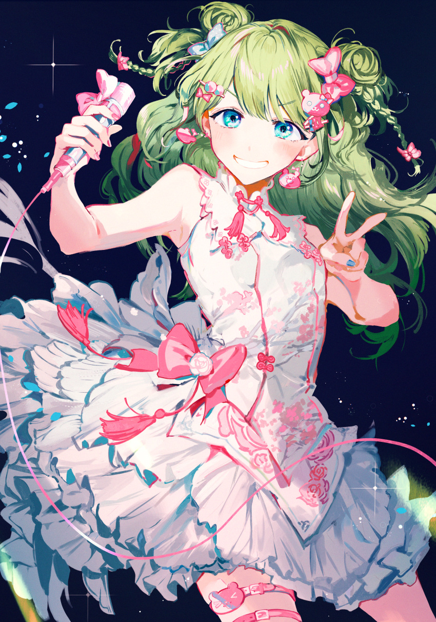 1girl, absurdres, armpits, bangs, bare_shoulders, blue_eyes, blue_nails, bow