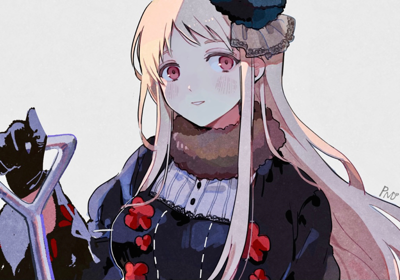 1girl, axis_powers_hetalia, black_dress, blonde_hair, breasts, dark_persona, dkdmis, dress