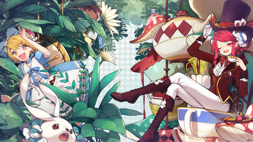 :d, ;d, acfun, acfun_girl, adjusting_clothes, adjusting_headwear, alice_(alice_in_wonderland), alice_(alice_in_wonderland)_(cosplay)