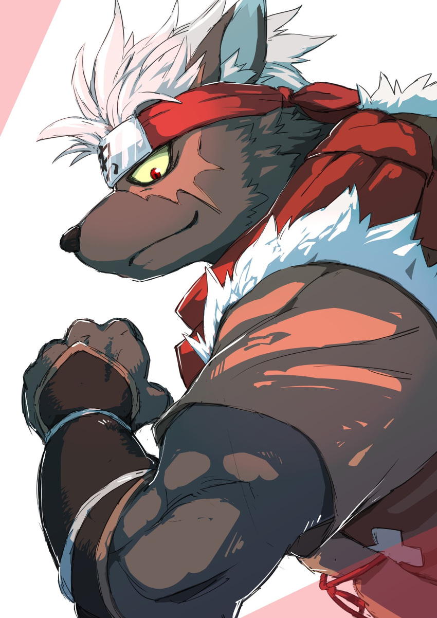 1boy, animal_ears, armor, closed_mouth, colored_sclera, dog_boy, dog_ears, forehead_protector