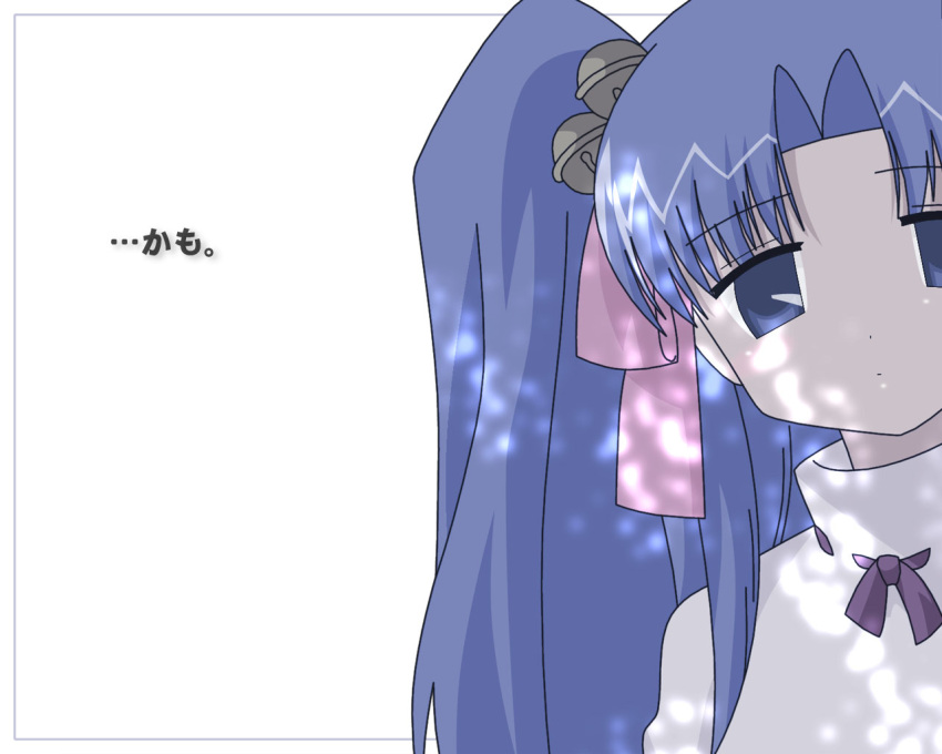 1girl, aoba_kozue, blue_eyes, blue_hair, bust, hair_ornament, hair_ribbon, konno_natsume