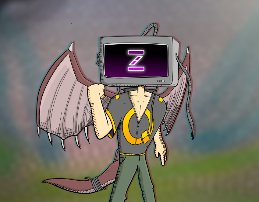 colored, dragon_tail, dragon_wings, gray_shirt, monitor, monitor_head, original, qwwwis